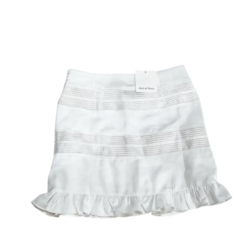 Skylar Rose Women's Soft Stretchy Mini Skirt with Ruffles White Size Small NWT - Picture 5 of 12